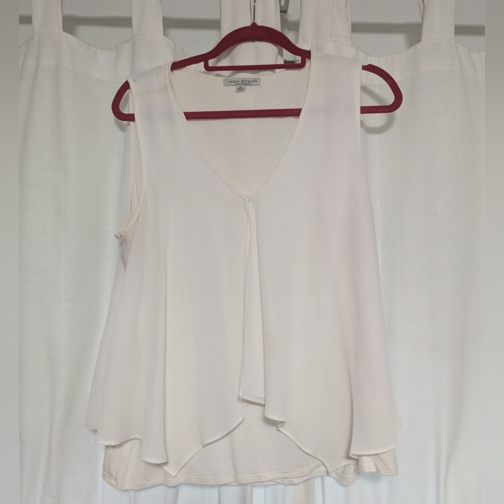 Green Envelope | White V-Neck Blouse